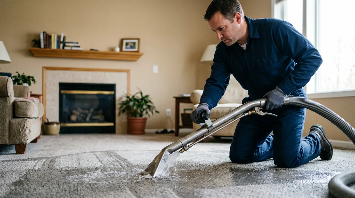 Water damage restoration technician working near Weston, MO